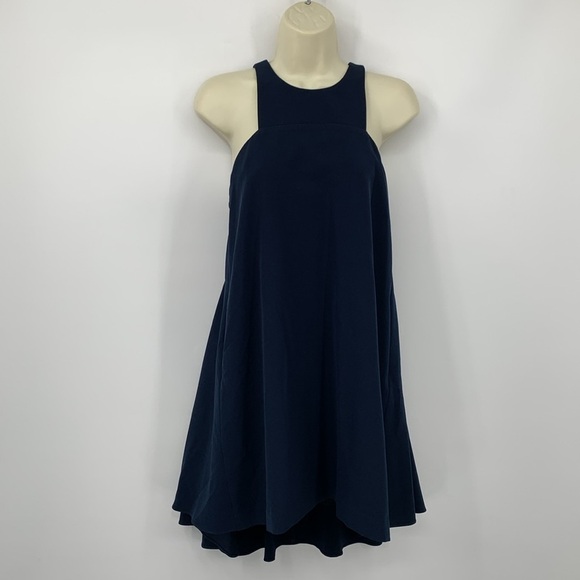 Milly Cady Angular trapeze a-line mini dress navy blue racerback pockets shift 0 - Picture 2 of 6